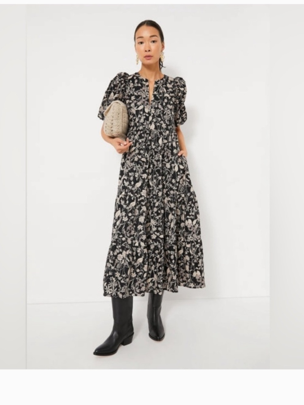 Tuckernuck Hyacinth House Cisco Maxi Dress Floral Puff Sleeve Boho Midi Small